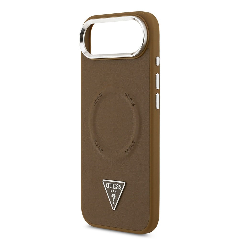 Apple iPhone 17 Air Kılıf Guess Orjinal Lisanslı M-safe Şarj Özellikli PU Deri Metal Kamera Çerçeveli Üçgen Logolu Kapak