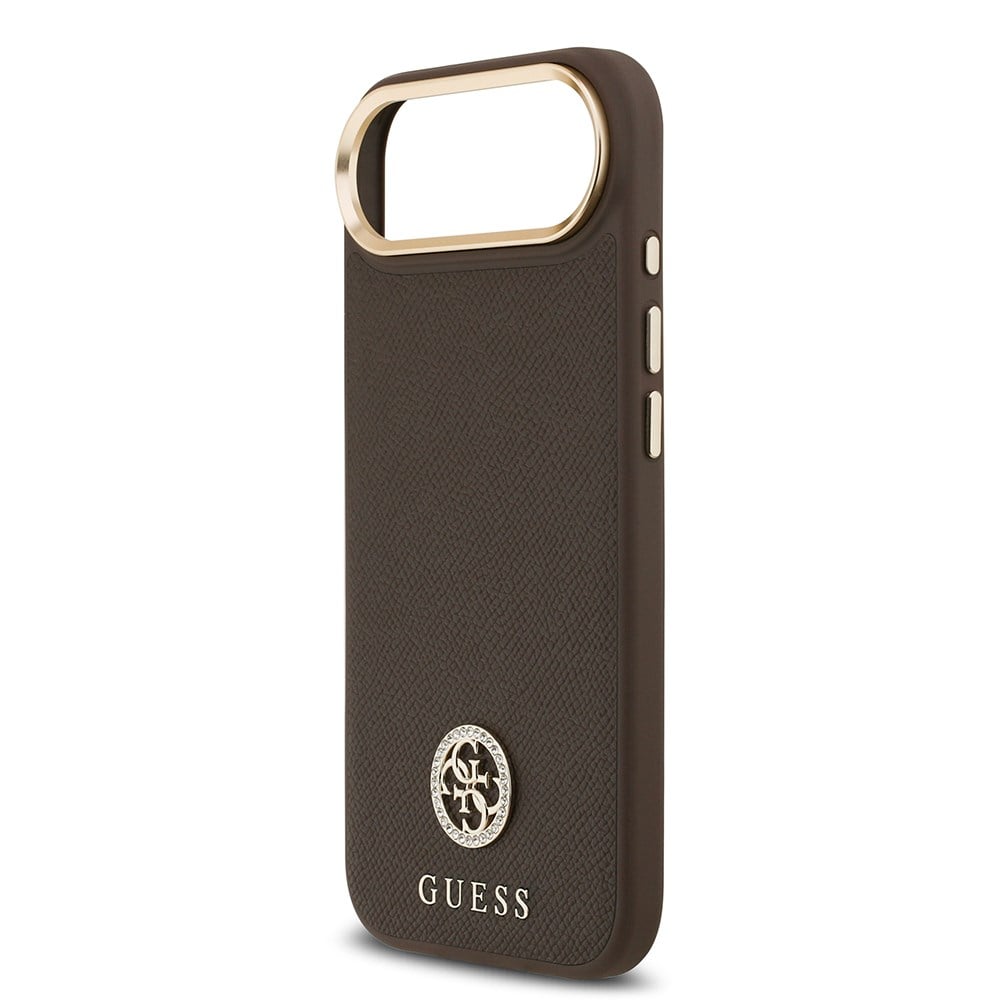 Apple iPhone 17 Air Kılıf Guess Orjinal Lisanslı M-safe Şarj Özellikli Grained Yazı ve Taşlı 4G Logolu Kapak