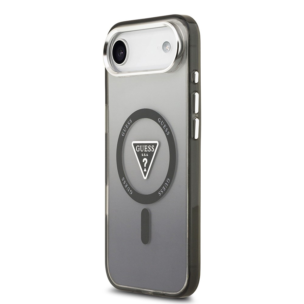 Apple iPhone 17 Air Kılıf Guess Orjinal Lisanslı M-safe Şarj Özellikli IML Baskılı Üçgen Logolu Metal Kamera Çerçeveli Kapak