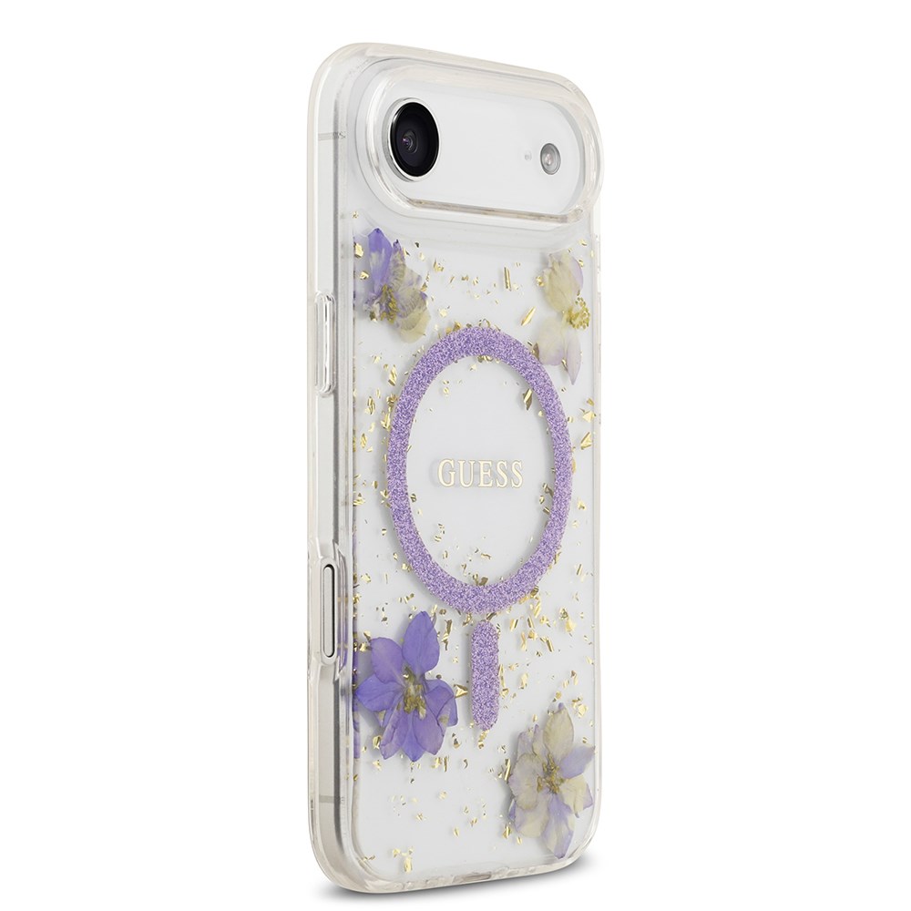 Apple iPhone 17 Air Kılıf Guess Orjinal Lisanslı M-safe Şarj Özellikli Transparan Resin Flowers Kapak