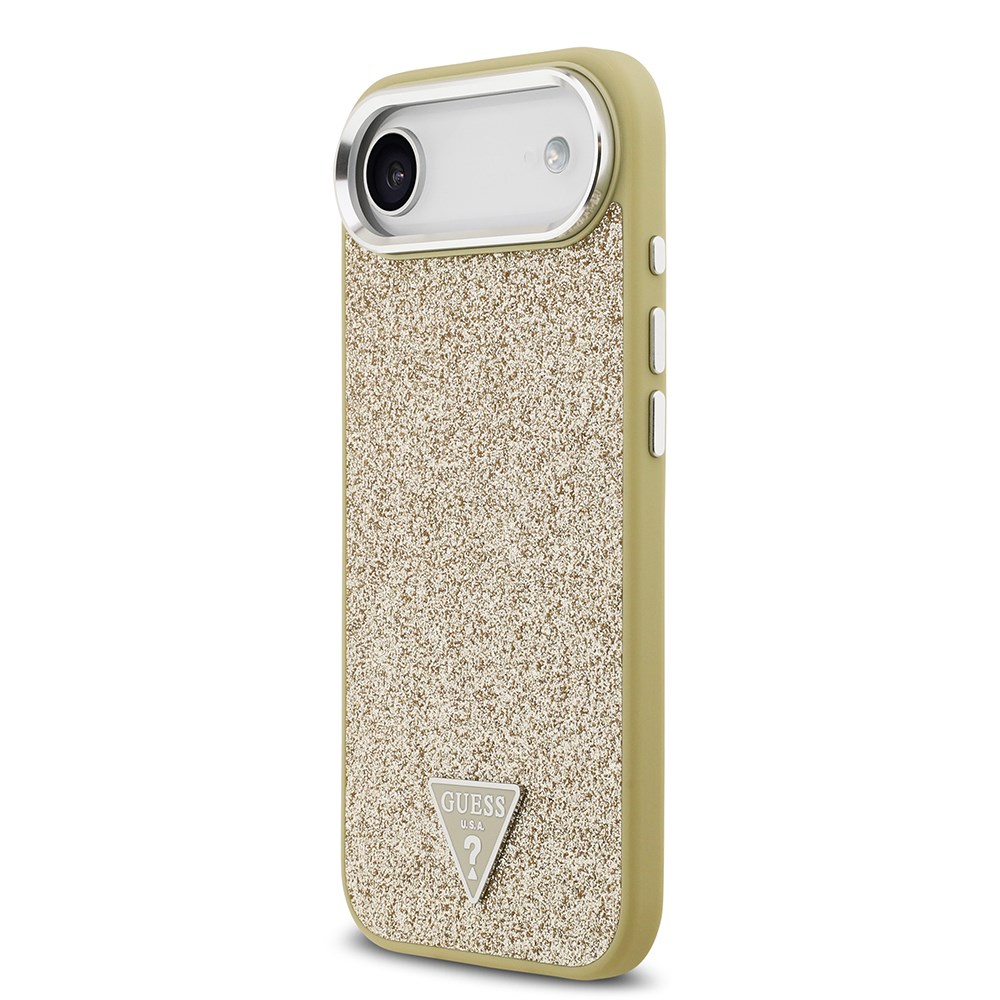 Apple iPhone 17 Air Kılıf Guess Orjinal Lisanslı M-safe Şarj Özellikli Metal Kamera Çerçeveli Üçgen Logolu Glitter Kapak