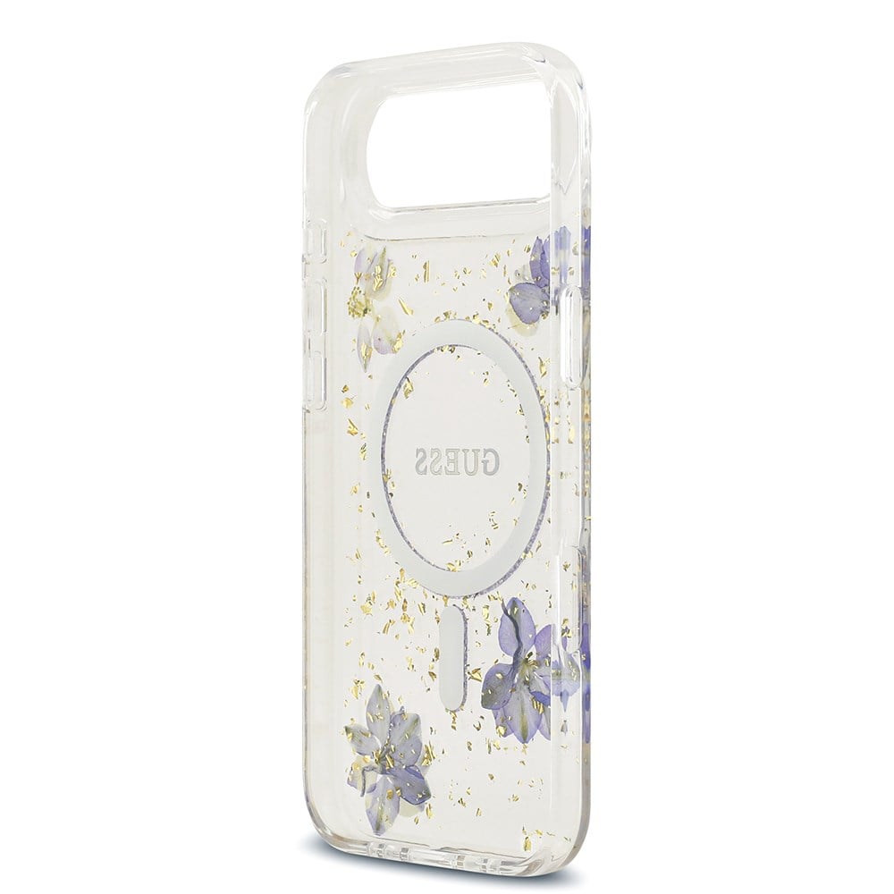 Apple iPhone 17 Air Kılıf Guess Orjinal Lisanslı M-safe Şarj Özellikli Transparan Resin Flowers Kapak