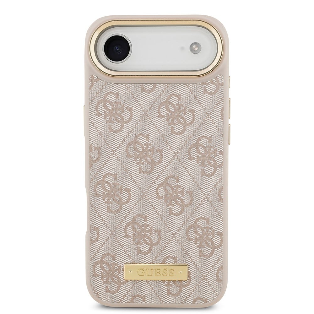 Apple iPhone 17 Air Kılıf Guess Orjinal Lisanslı M-safe Şarj Özellikli 4G Desenli PU Metal Plaka Klasik Logolu Kapak