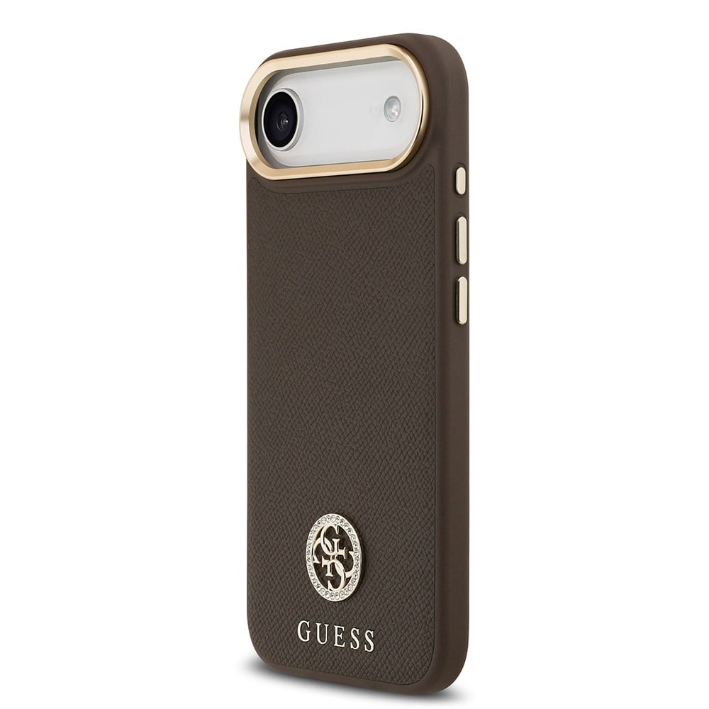 Apple iPhone 17 Air Kılıf Guess Orjinal Lisanslı M-safe Şarj Özellikli Grained Yazı ve Taşlı 4G Logolu Kapak