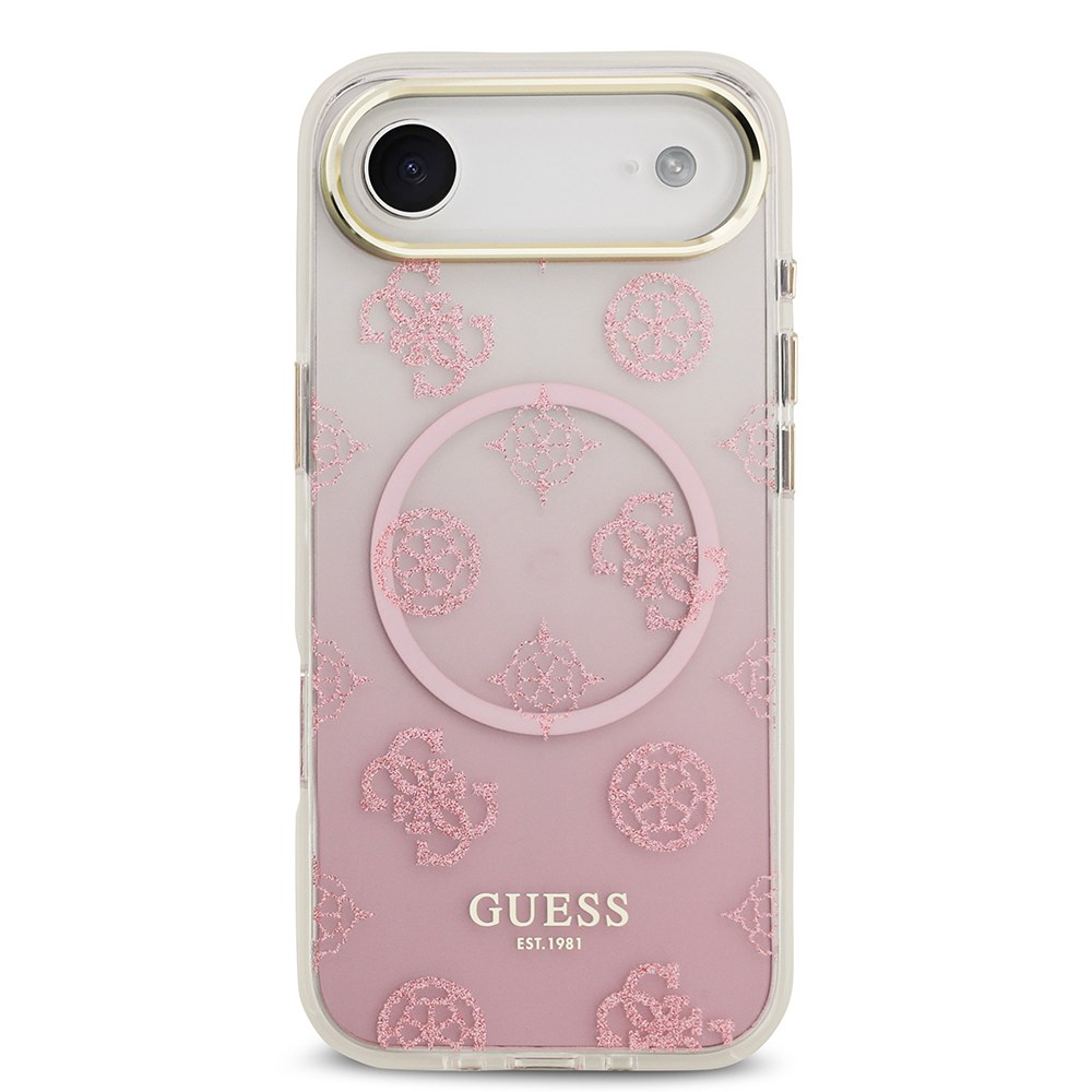 Apple iPhone 17 Air Kılıf Guess Orjinal Lisanslı M-safe Şarj Özellikli Simli Peony Desenli Silikon Kapak