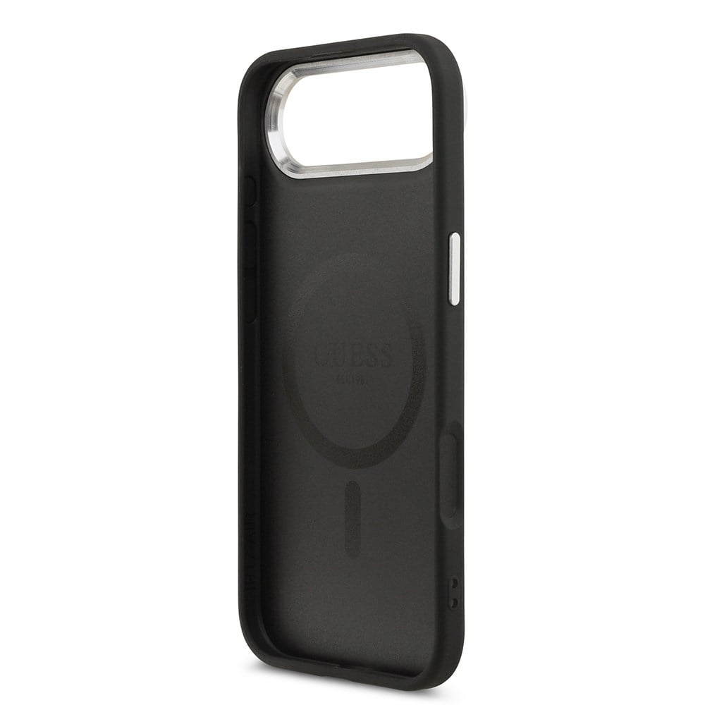 Apple iPhone 17 Air Kılıf Guess Orjinal Lisanslı M-safe Şarj Özellikli PU Deri Metal Kamera Çerçeveli Üçgen Logolu Kapak