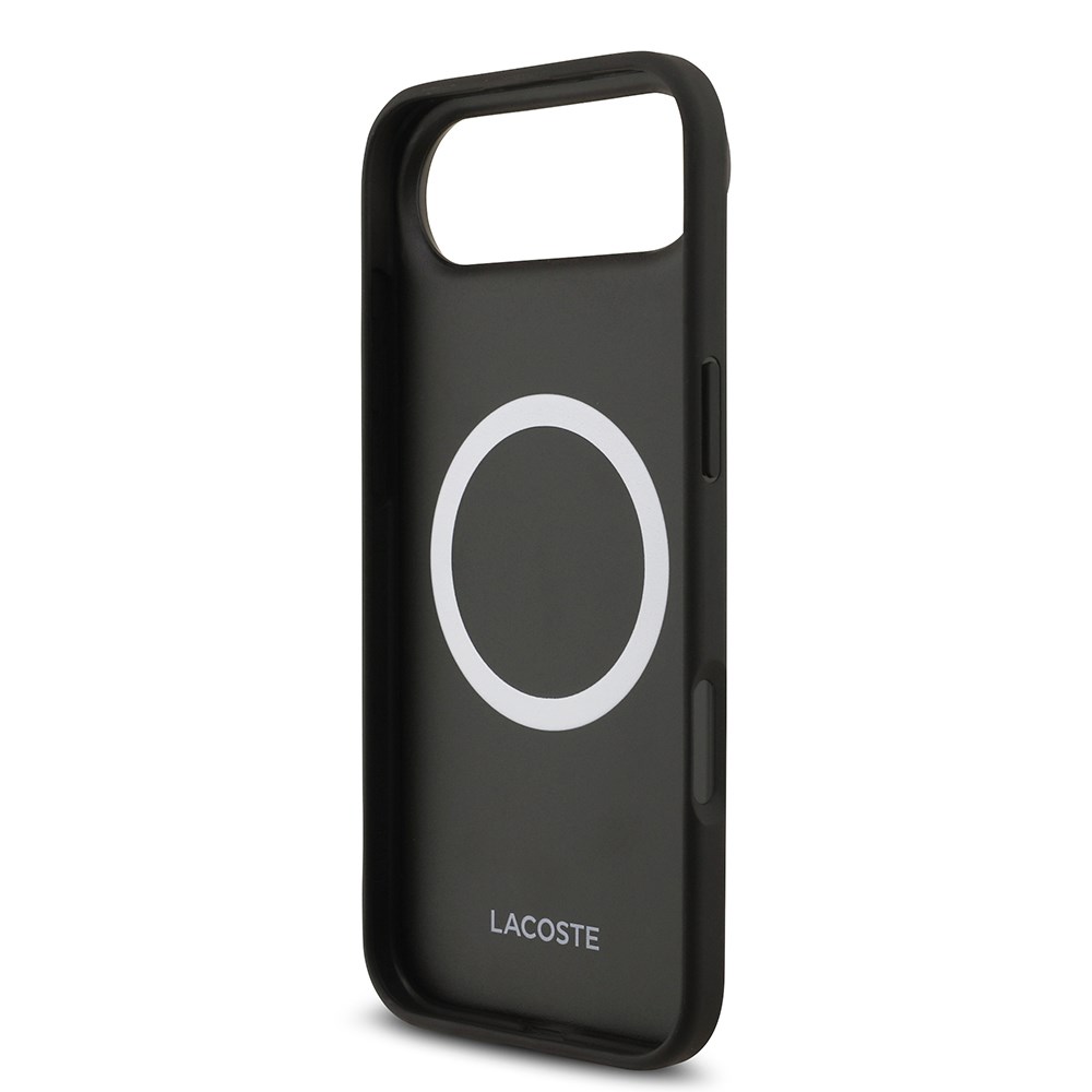 Apple iPhone 17 Air Kılıf Lacoste Orjinal Lisanslı M-safe Şarj Özellikli PU Pike Desenli Metal Logolu Kartlıklı Kapak
