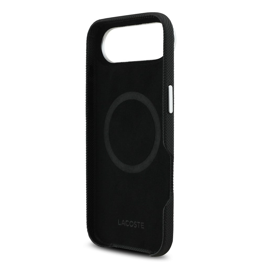 Apple iPhone 17 Air Kılıf Lacoste Orjinal Lisanslı M-Safe Şarj Özellikli PVC Pike Desenli Arka Yüzey İkonik Timsah Dokuma Logolu Kapak