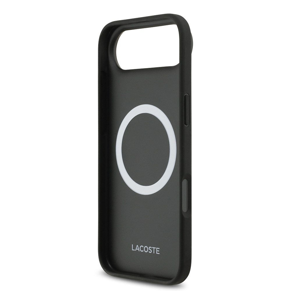 Apple iPhone 17 Air Kılıf Lacoste Orjinal Lisanslı M-safe Şarj Özellikli PU Pike Desenli Metal Logolu Kartlıklı Kapak