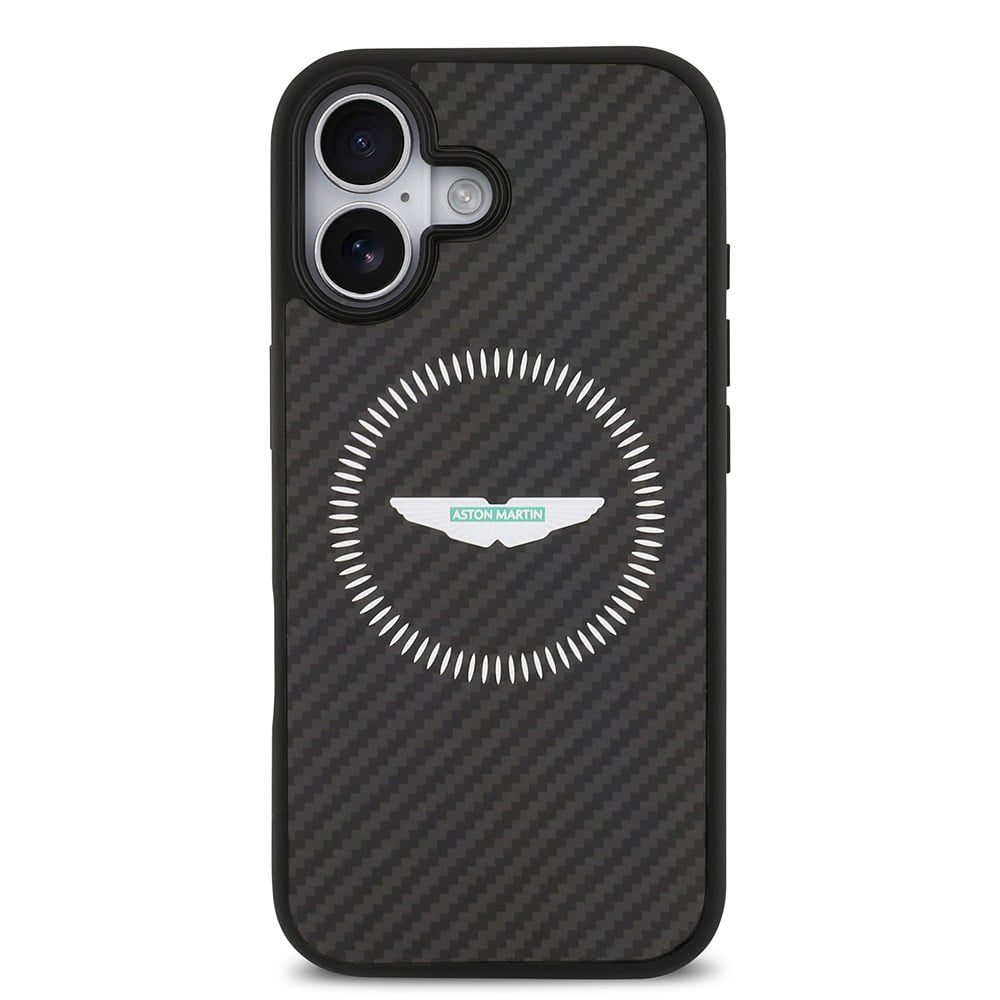 Apple iPhone 17 Kılıf Aston Martin Orjinal Lisanslı M-safe Şarj Özellikli Karbon Fiber Kapak