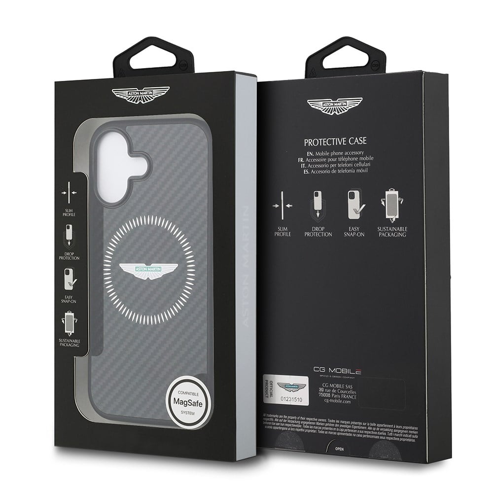 Apple iPhone 17 Kılıf Aston Martin Orjinal Lisanslı M-safe Şarj Özellikli Karbon Fiber Kapak