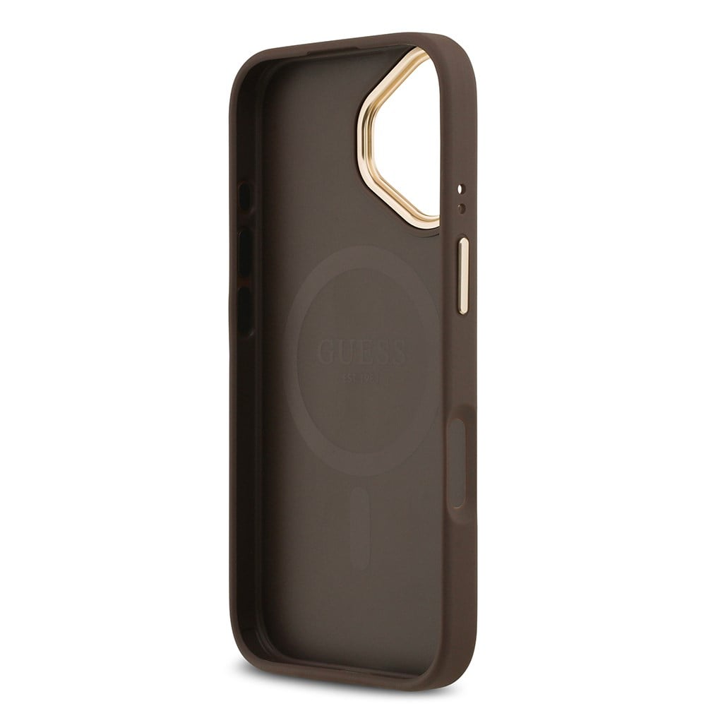 Apple iPhone 17 Kılıf Guess Orjinal Lisanslı M-safe Şarj Özellikli Gold Metal Kamera Çerçeveli Taşlı 4G Logolu Kapak