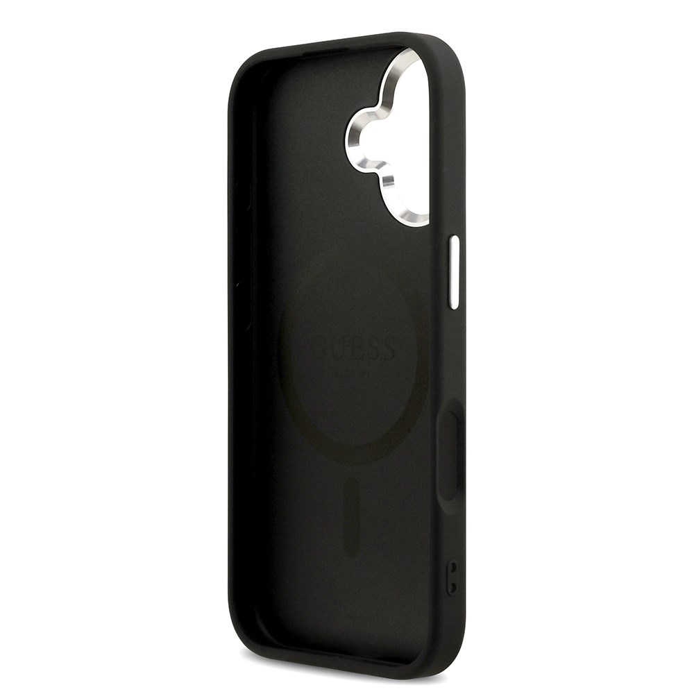 Apple iPhone 17 Kılıf Guess Orjinal Lisanslı M-safe Şarj Özellikli Sıcak Baskılı Klasik Yazı Logolu PU Deri Peony Kapak