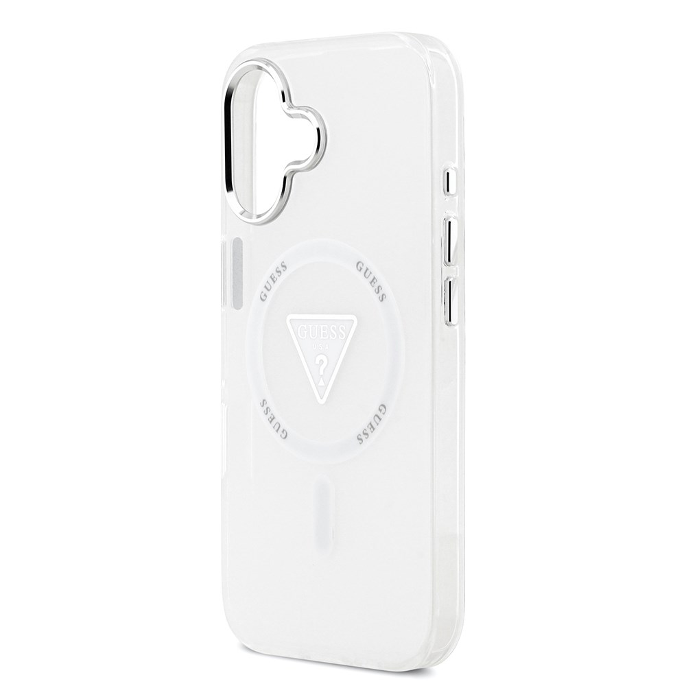 Apple iPhone 17 Kılıf Guess Orjinal Lisanslı M-safe Şarj Özellikli IML Baskılı Üçgen Logolu Metal Kamera Çerçeveli Kapak