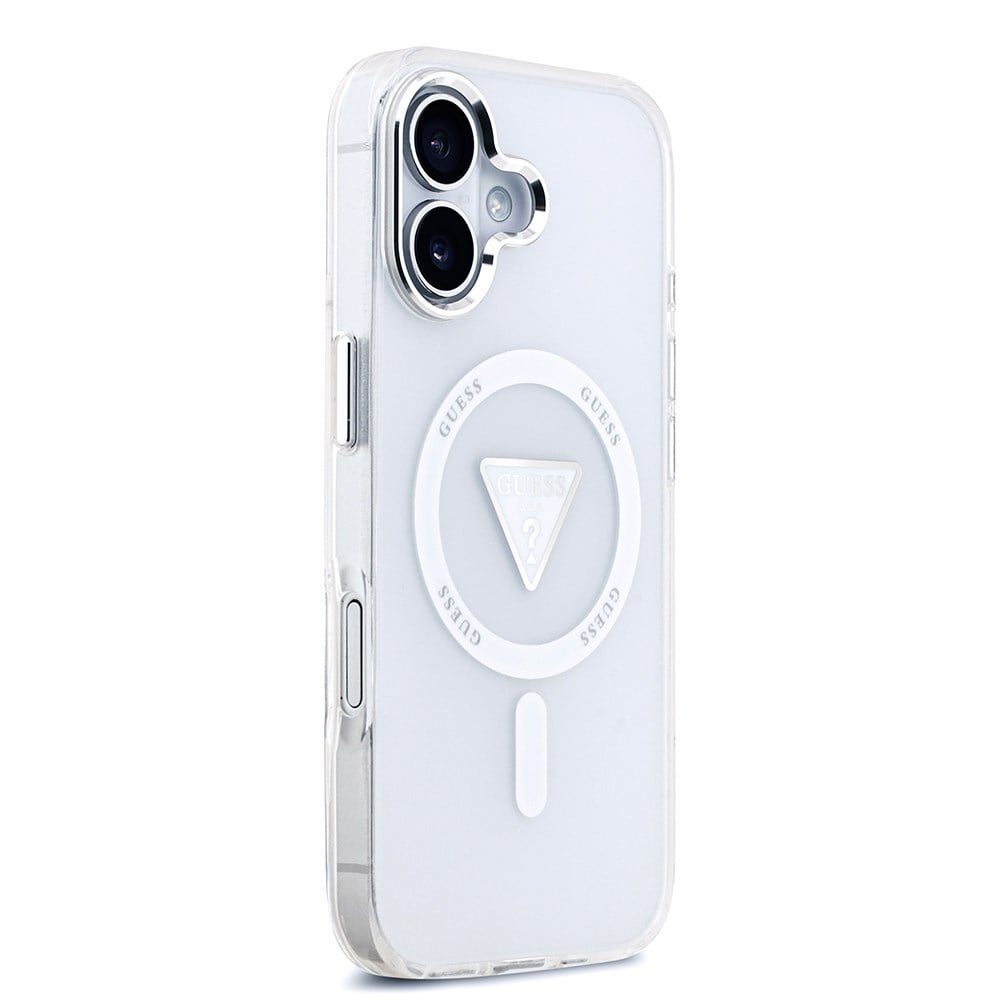 Apple iPhone 17 Kılıf Guess Orjinal Lisanslı M-safe Şarj Özellikli IML Baskılı Üçgen Logolu Metal Kamera Çerçeveli Kapak