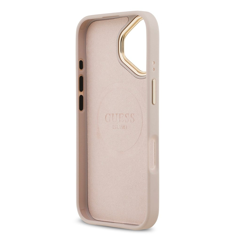 Apple iPhone 17 Kılıf Guess Orjinal Lisanslı M-safe Şarj Özellikli 4G Desenli PU Metal Plaka Klasik Logolu Kapak