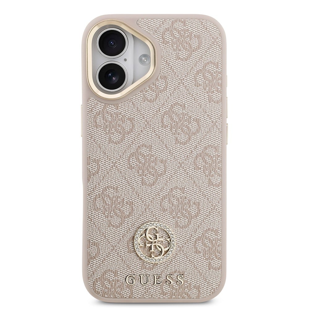 Apple iPhone 17 Kılıf Guess Orjinal Lisanslı M-safe Şarj Özellikli Gold Metal Kamera Çerçeveli Taşlı 4G Logolu Kapak