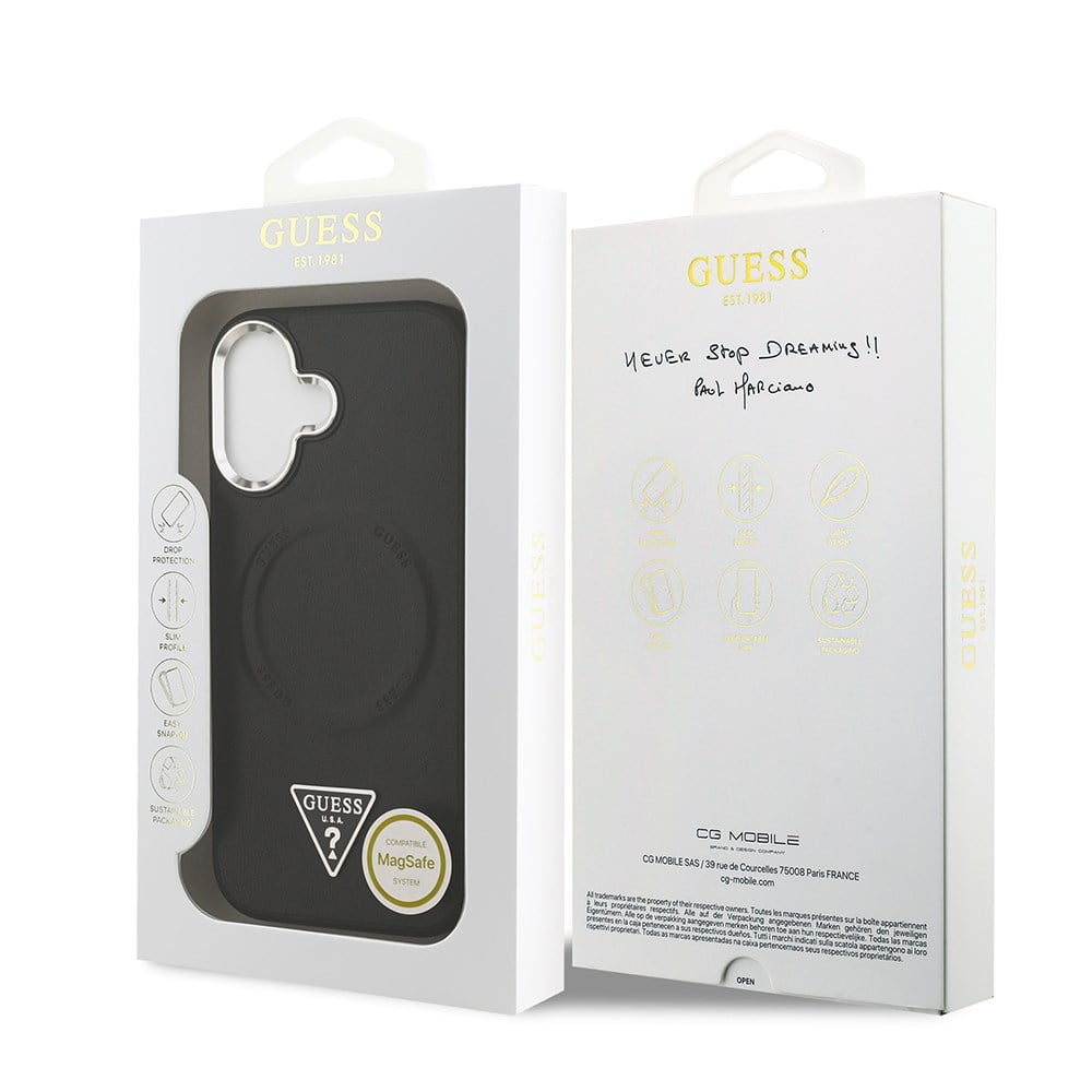 Apple iPhone 17 Kılıf Guess Orjinal Lisanslı M-safe Şarj Özellikli PU Deri Metal Kamera Çerçeveli Üçgen Logolu Kapak