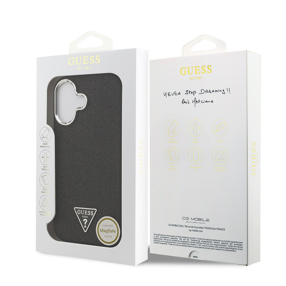 Apple iPhone 17 Kılıf Guess Orjinal Lisanslı M-safe Şarj Özellikli Metal Kamera Çerçeveli Üçgen Logolu Glitter Kapak