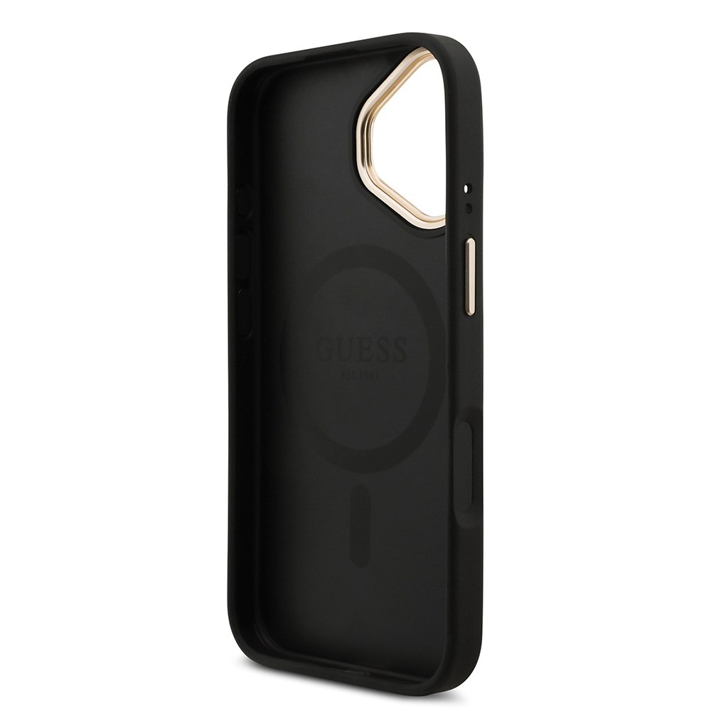 Apple iPhone 17 Kılıf Guess Orjinal Lisanslı M-safe Şarj Özellikli 4G Metal Büyük Logolu Kartlıklı Kapak