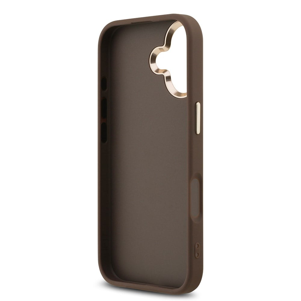 Apple iPhone 17 Kılıf Guess Orjinal Lisanslı Gold Metal Kamera Çerçeveli 4G Desenli Metal Büyük 4G ve Yazı Logolu Kapak