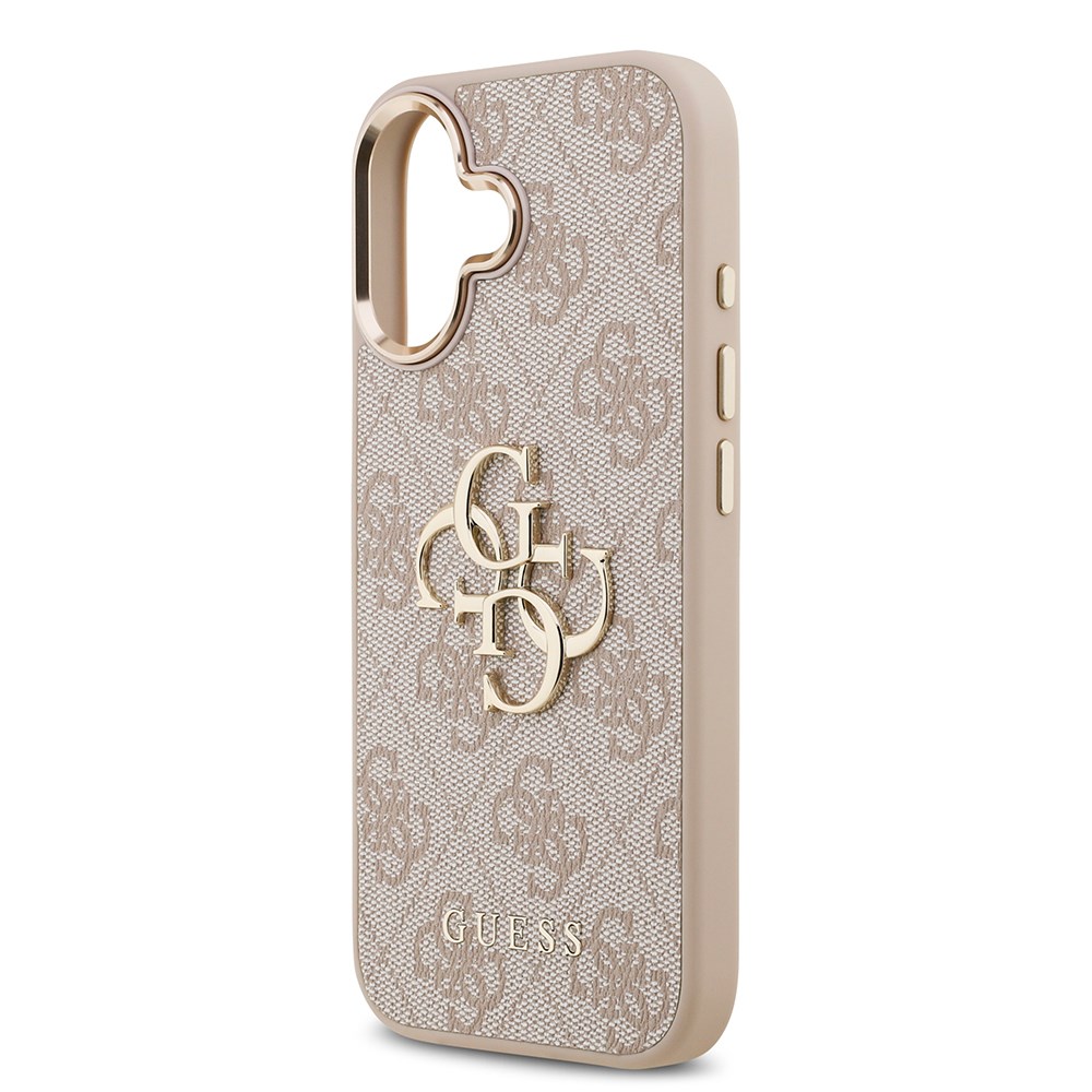 Apple iPhone 17 Kılıf Guess Orjinal Lisanslı Gold Metal Kamera Çerçeveli 4G Desenli Metal Büyük 4G ve Yazı Logolu Kapak