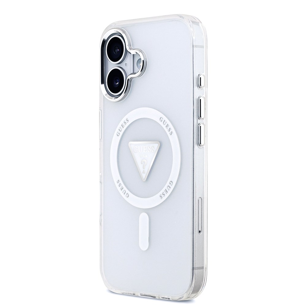 Apple iPhone 17 Kılıf Guess Orjinal Lisanslı M-safe Şarj Özellikli IML Baskılı Üçgen Logolu Metal Kamera Çerçeveli Kapak