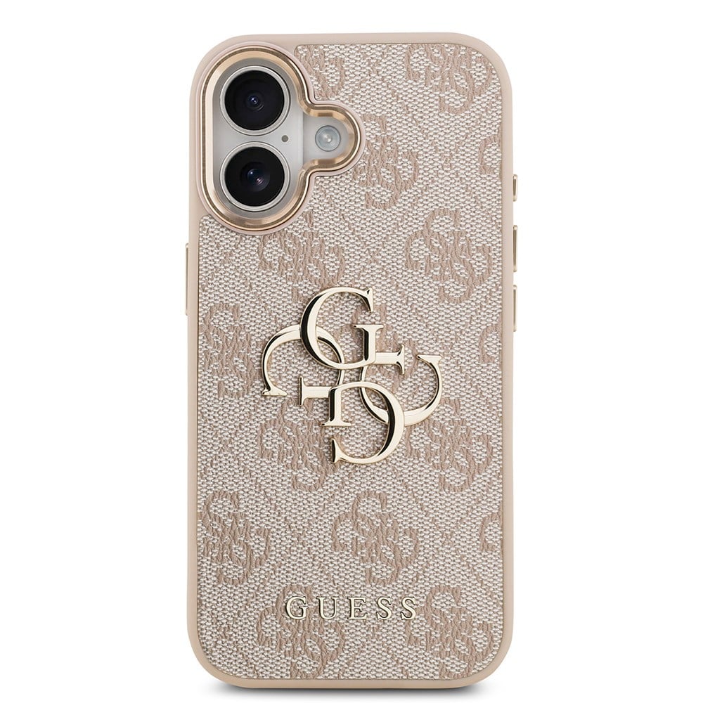 Apple iPhone 17 Kılıf Guess Orjinal Lisanslı Gold Metal Kamera Çerçeveli 4G Desenli Metal Büyük 4G ve Yazı Logolu Kapak