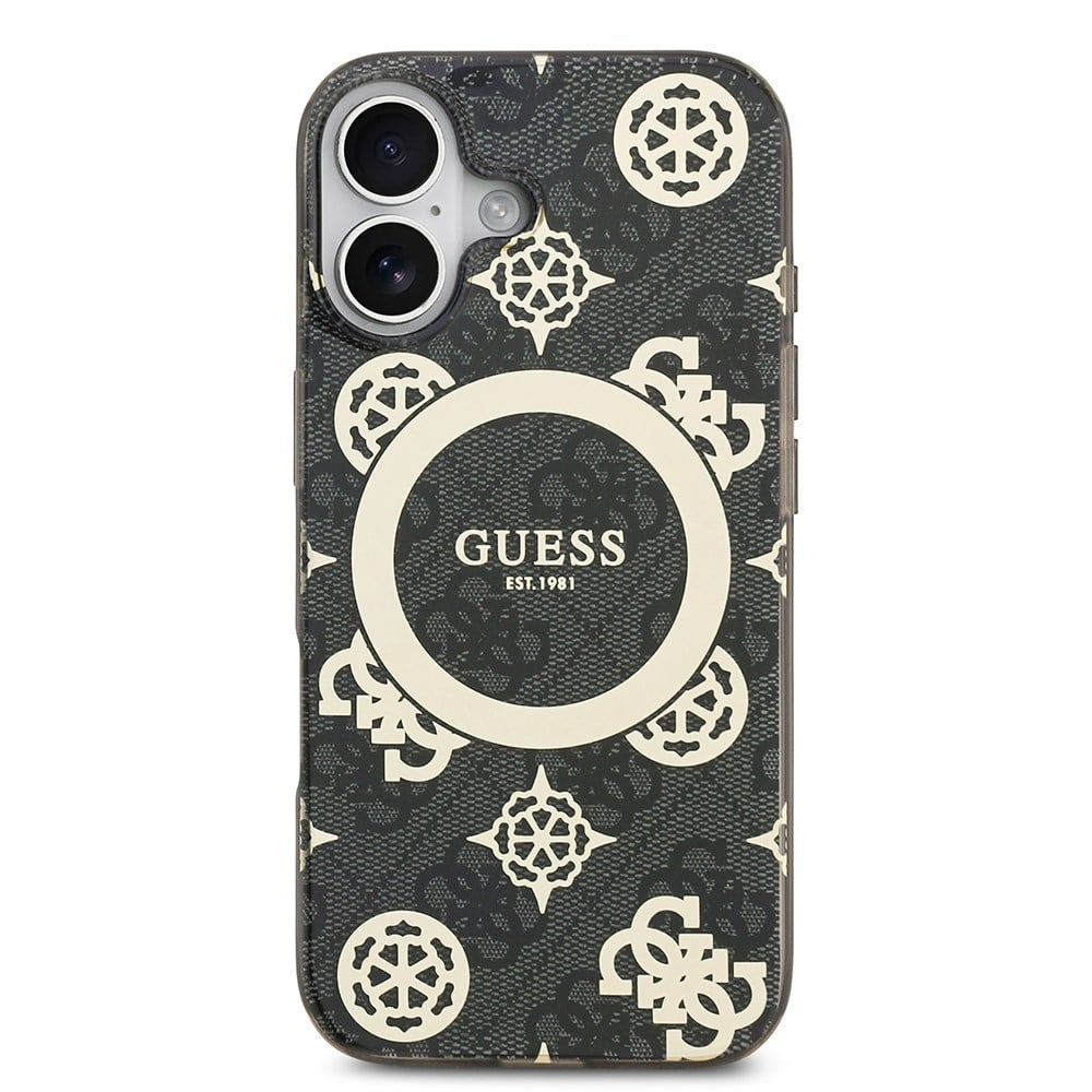 Apple iPhone 17 Kılıf Guess Orjinal Lisanslı M-safe Şarj Özellikli IML Peony ve 4G Desenli Klasik Logolu Kapak