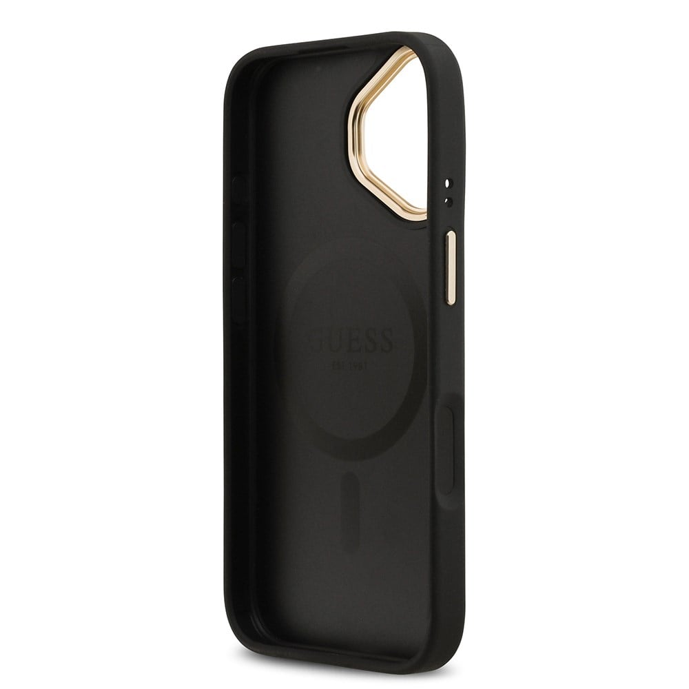 Apple iPhone 17 Kılıf Guess Orjinal Lisanslı M-safe Şarj Özellikli Sıcak Baskılı Yazı Logolu PU Deri Peony Kapak