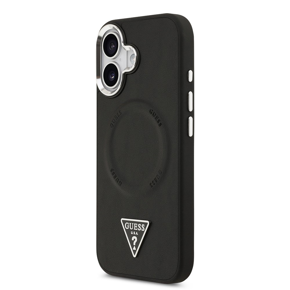 Apple iPhone 17 Kılıf Guess Orjinal Lisanslı M-safe Şarj Özellikli PU Deri Metal Kamera Çerçeveli Üçgen Logolu Kapak
