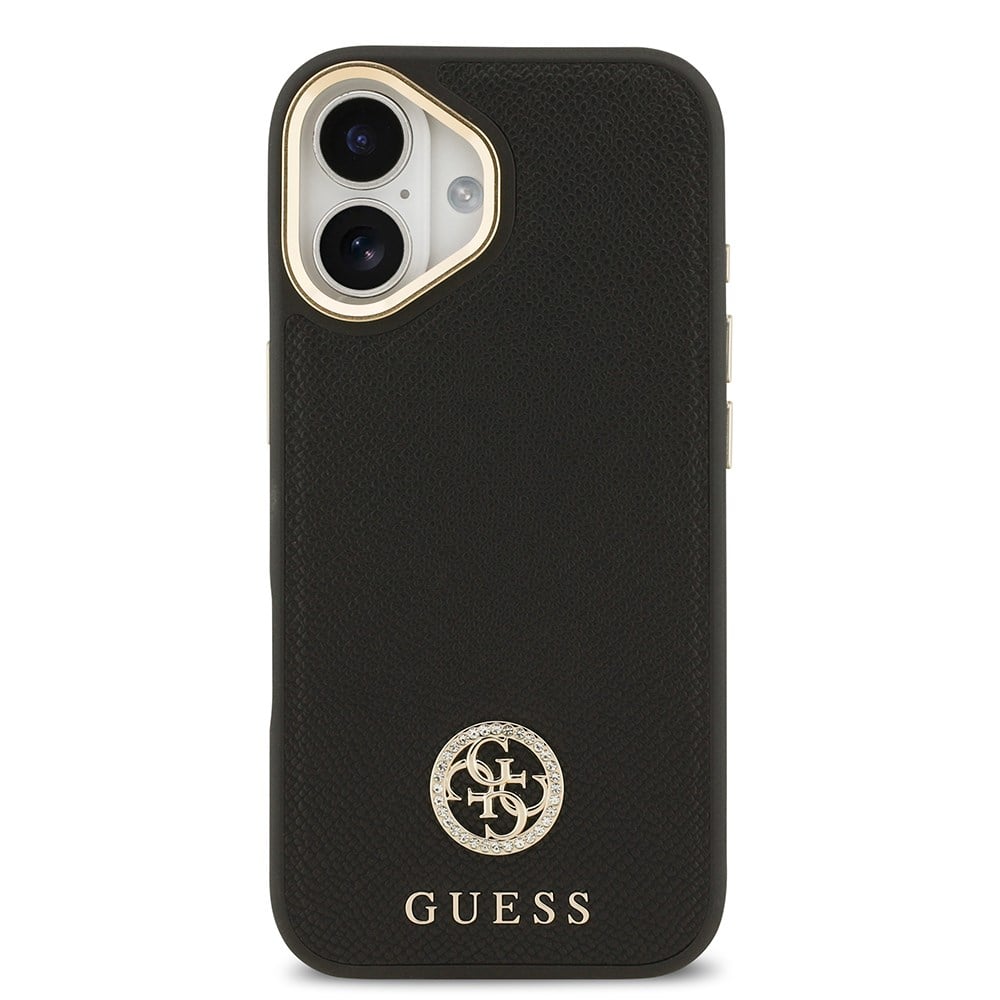 Apple iPhone 17 Kılıf Guess Orjinal Lisanslı M-safe Şarj Özellikli Grained Yazı ve Taşlı 4G Logolu Kapak