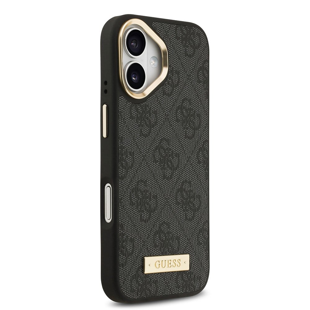 Apple iPhone 17 Kılıf Guess Orjinal Lisanslı M-safe Şarj Özellikli 4G Desenli PU Metal Plaka Klasik Logolu Kapak
