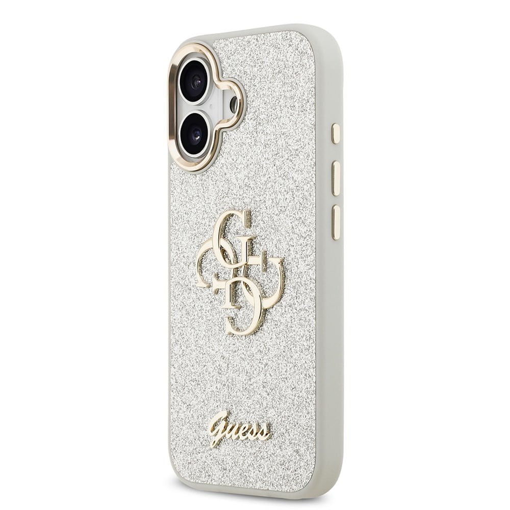 Apple iPhone 17 Kılıf Guess Orjinal Lisanslı 4G Büyük Metal Kamera Çerçeveli ve Logolu Glitter Kapak