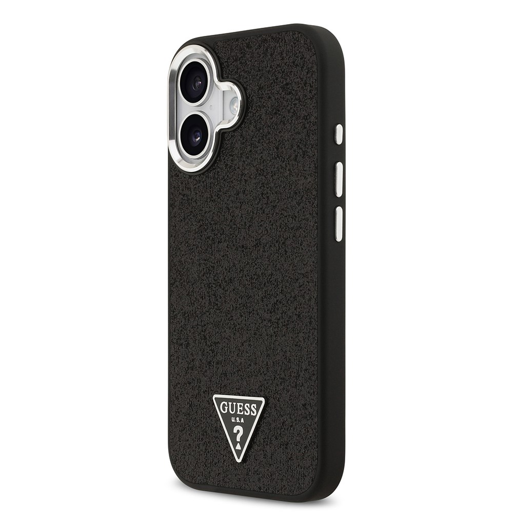 Apple iPhone 17 Kılıf Guess Orjinal Lisanslı M-safe Şarj Özellikli Metal Kamera Çerçeveli Üçgen Logolu Glitter Kapak