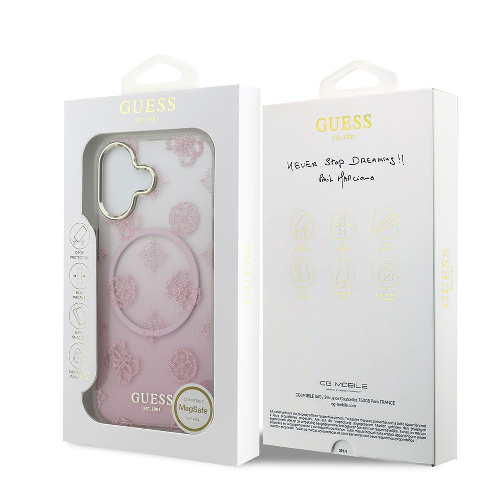 Apple iPhone 17 Kılıf Guess Orjinal Lisanslı M-safe Şarj Özellikli Simli Peony Desenli Silikon Kapak