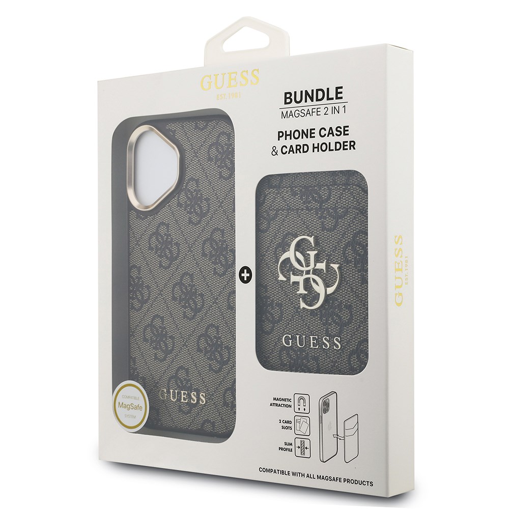 Apple iPhone 17 Kılıf Guess Orjinal Lisanslı M-safe Şarj Özellikli 4G Metal Büyük Logolu Kartlıklı Kapak