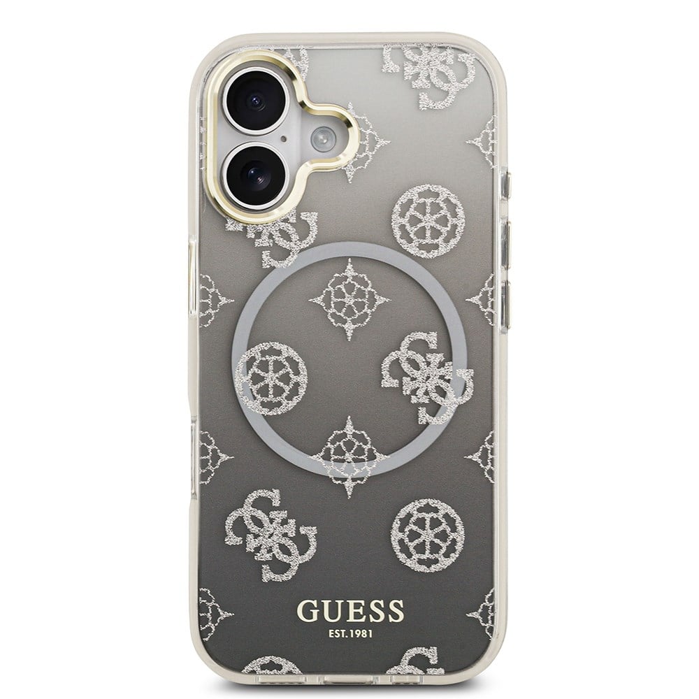Apple iPhone 17 Kılıf Guess Orjinal Lisanslı M-safe Şarj Özellikli Simli Peony Desenli Silikon Kapak