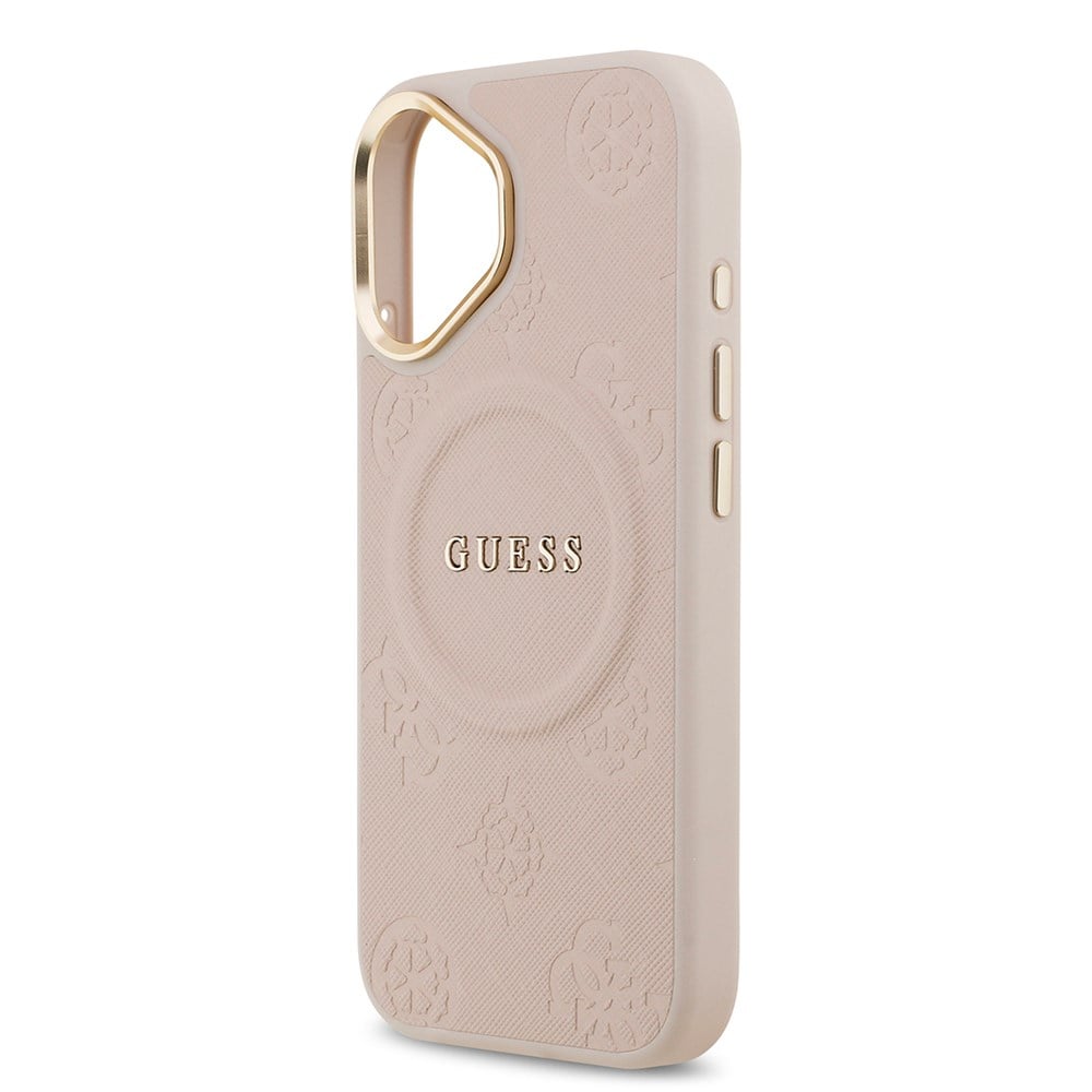 Apple iPhone 17 Kılıf Guess Orjinal Lisanslı M-safe Şarj Özellikli Sıcak Baskılı Yazı Logolu PU Deri Peony Kapak
