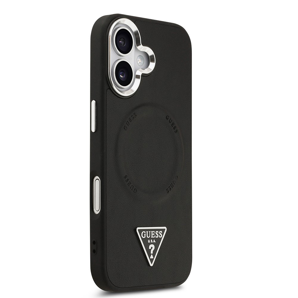 Apple iPhone 17 Kılıf Guess Orjinal Lisanslı M-safe Şarj Özellikli PU Deri Metal Kamera Çerçeveli Üçgen Logolu Kapak