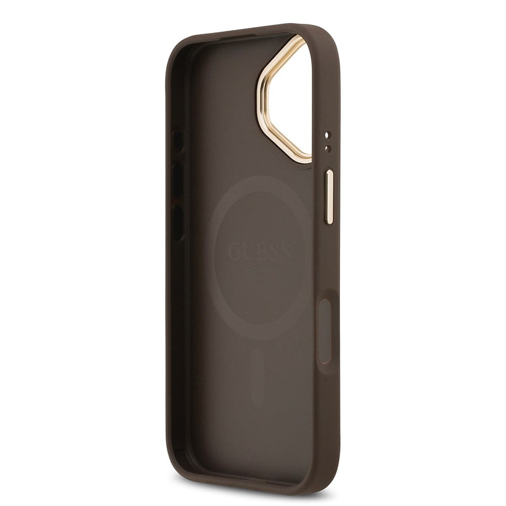 Apple iPhone 17 Kılıf Guess Orjinal Lisanslı M-safe Şarj Özellikli Grained Yazı ve Taşlı 4G Logolu Kapak