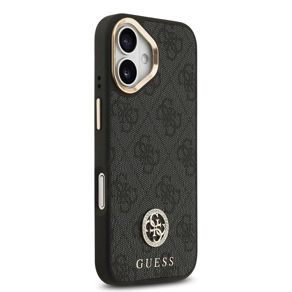 Apple iPhone 17 Kılıf Guess Orjinal Lisanslı M-safe Şarj Özellikli Gold Metal Kamera Çerçeveli Taşlı 4G Logolu Kapak