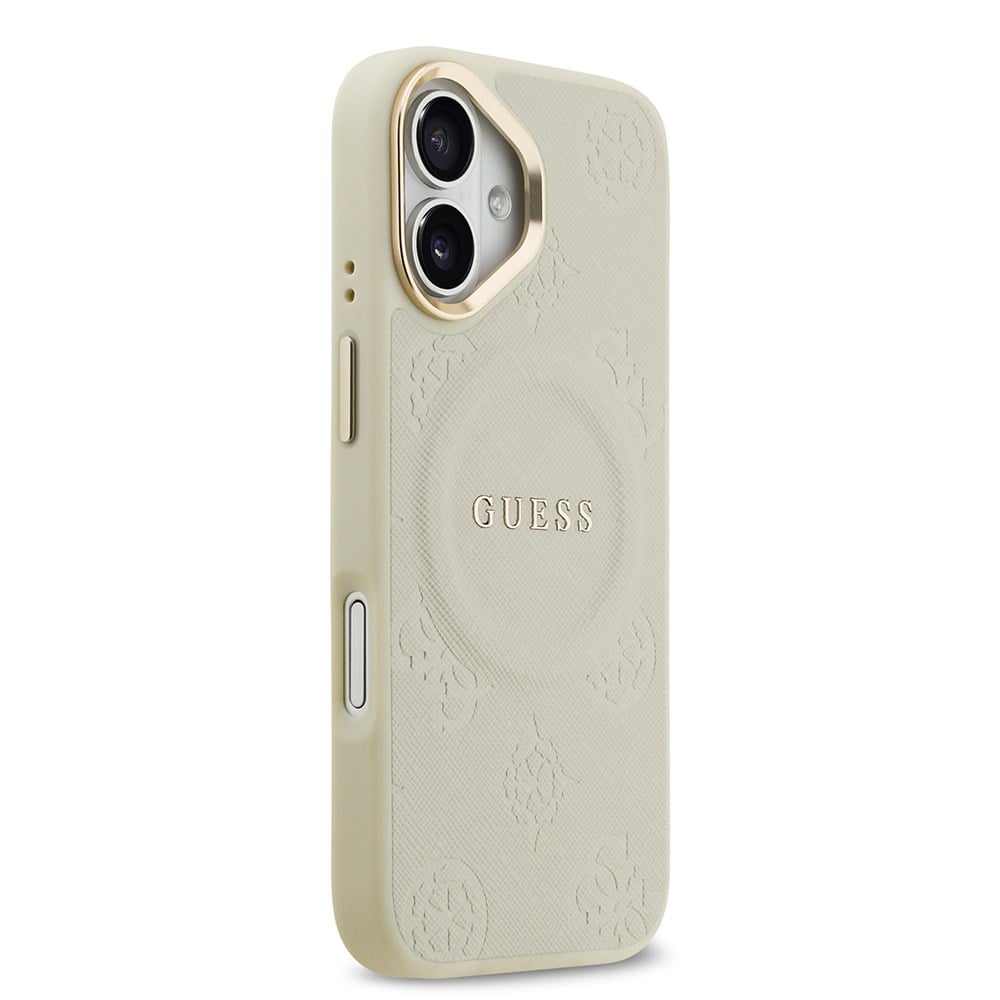 Apple iPhone 17 Kılıf Guess Orjinal Lisanslı M-safe Şarj Özellikli Sıcak Baskılı Yazı Logolu PU Deri Peony Kapak