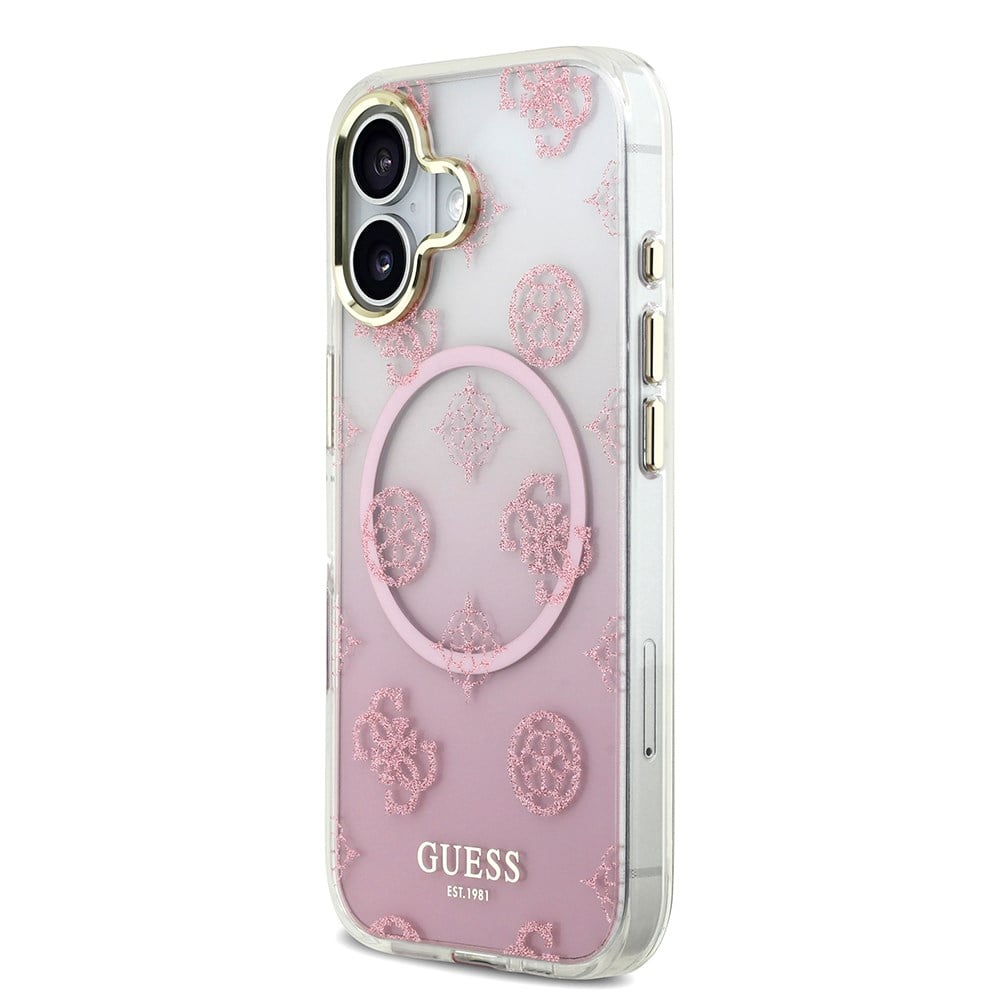 Apple iPhone 17 Kılıf Guess Orjinal Lisanslı M-safe Şarj Özellikli Simli Peony Desenli Silikon Kapak