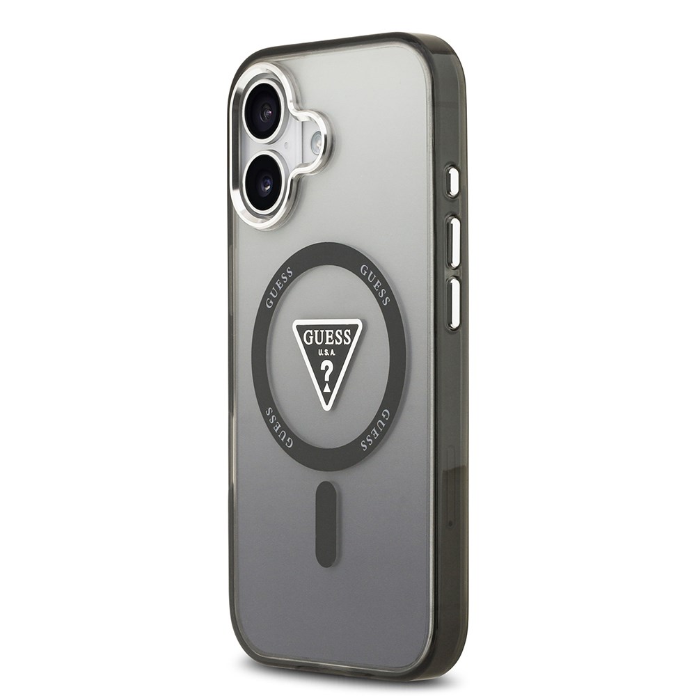 Apple iPhone 17 Kılıf Guess Orjinal Lisanslı M-safe Şarj Özellikli IML Baskılı Üçgen Logolu Metal Kamera Çerçeveli Kapak
