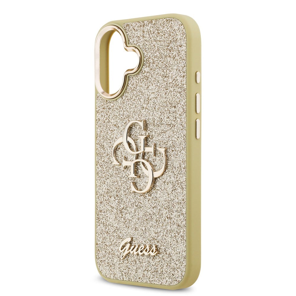 Apple iPhone 17 Kılıf Guess Orjinal Lisanslı 4G Büyük Metal Kamera Çerçeveli ve Logolu Glitter Kapak