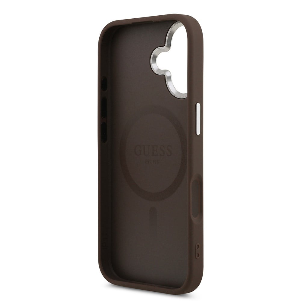 Apple iPhone 17 Kılıf Guess Orjinal Lisanslı M-safe Şarj Özellikli IML Peony ve 4G Desenli Klasik Logolu Kapak
