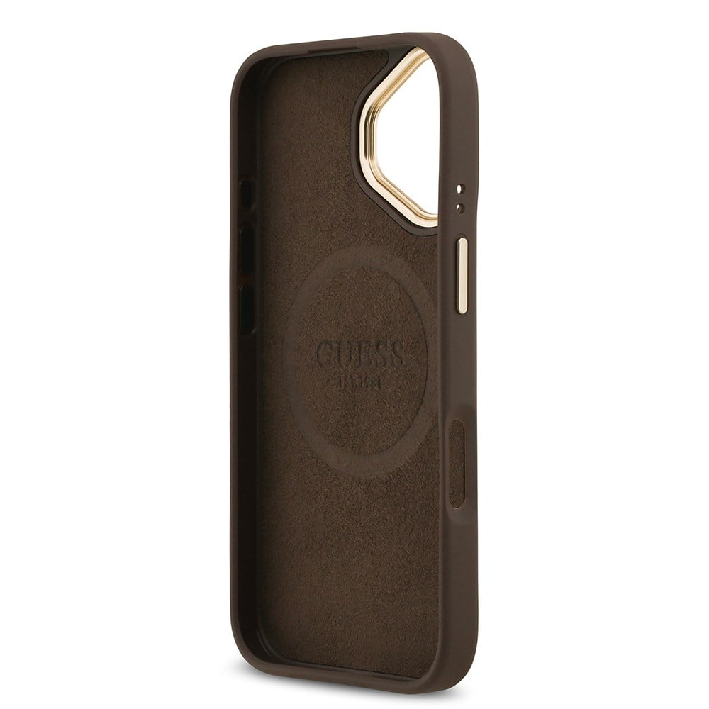Apple iPhone 17 Kılıf Guess Orjinal Lisanslı M-safe Şarj Özellikli 4G Desenli PU Metal Plaka Klasik Logolu Kapak