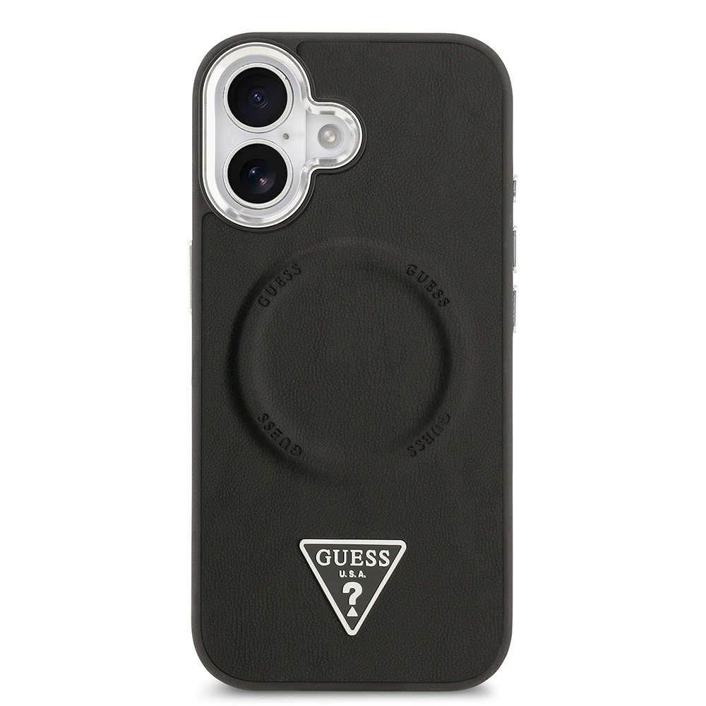 Apple iPhone 17 Kılıf Guess Orjinal Lisanslı M-safe Şarj Özellikli PU Deri Metal Kamera Çerçeveli Üçgen Logolu Kapak