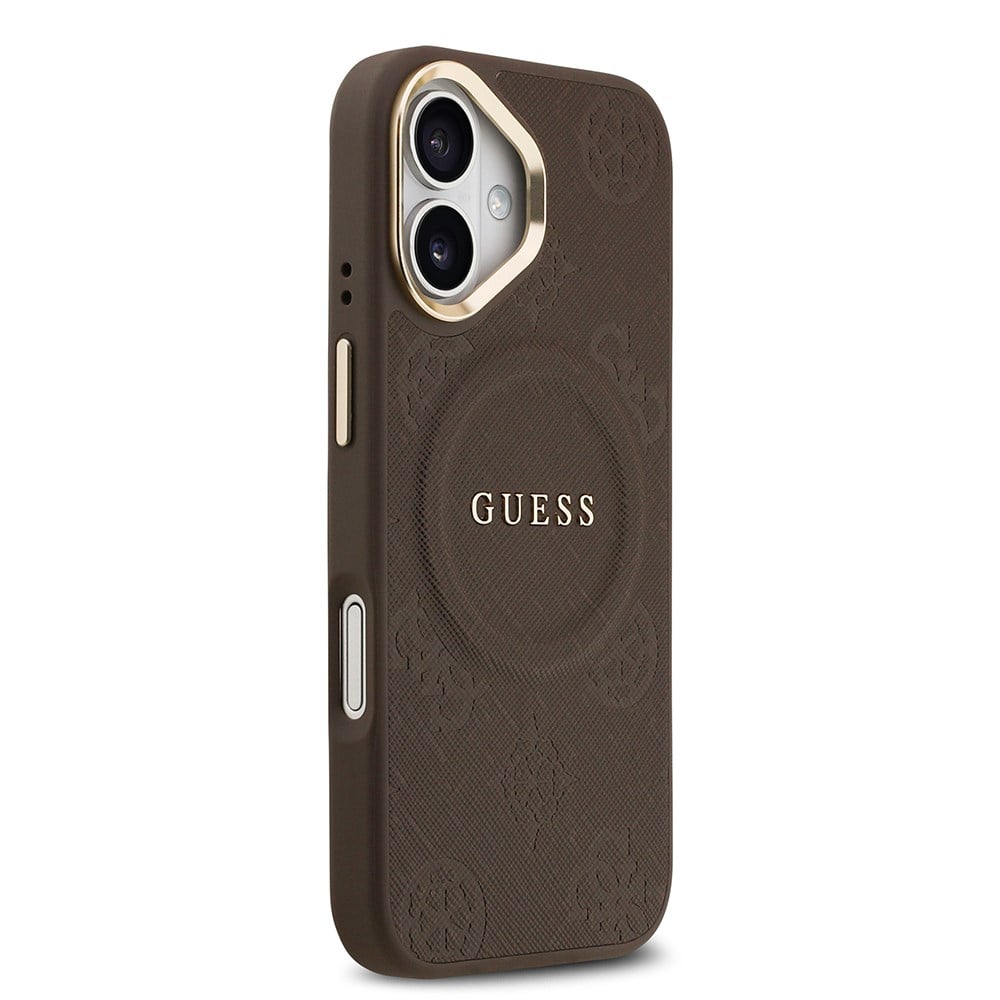 Apple iPhone 17 Kılıf Guess Orjinal Lisanslı M-safe Şarj Özellikli Sıcak Baskılı Yazı Logolu PU Deri Peony Kapak
